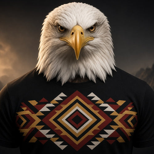 Eagle Diamond Tee, black with red and gold diamond pattern