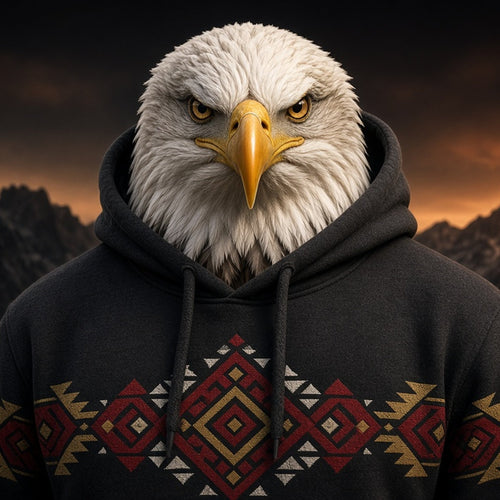 Eagle Spirit Hoodie, black with red and gold geometric band