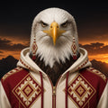 Cream and red zip hoodie with beadwork pattern
