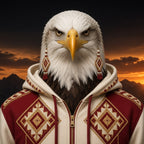 Cream and red zip hoodie with beadwork pattern