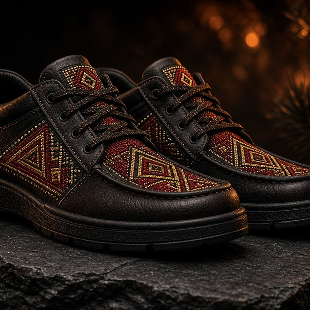 Trailblazer brown leather shoes with beaded panels